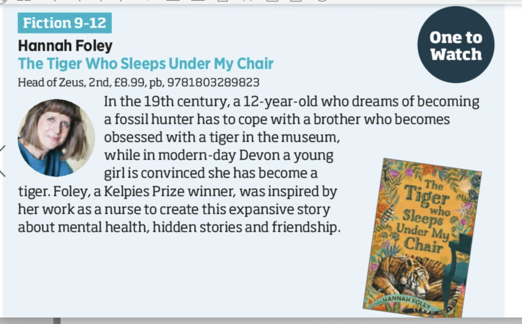 The Tiger Who Sleeps Under My Chair, One To Watch in The Bookseller.